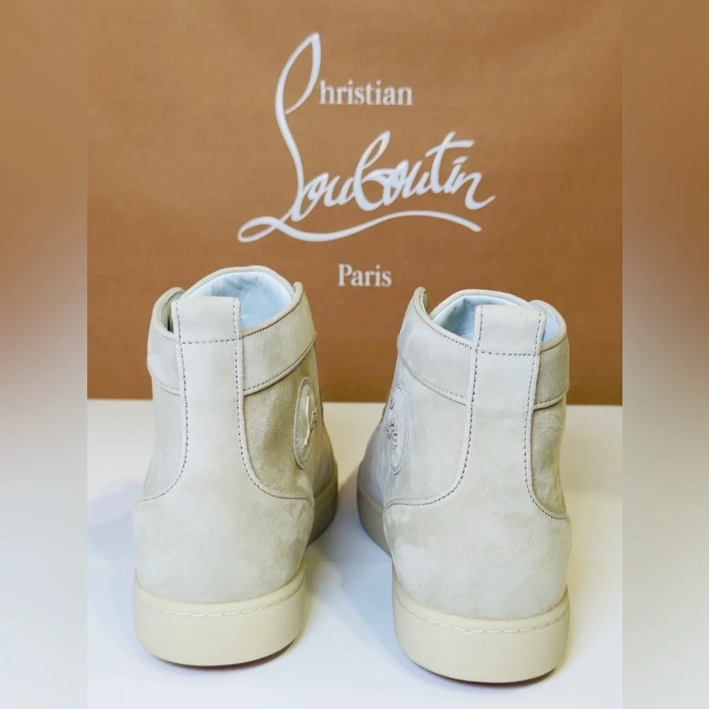 Christian Louboutin Louis Orlato Flat High-Top Sneakers Goose Grey Suede Size 44